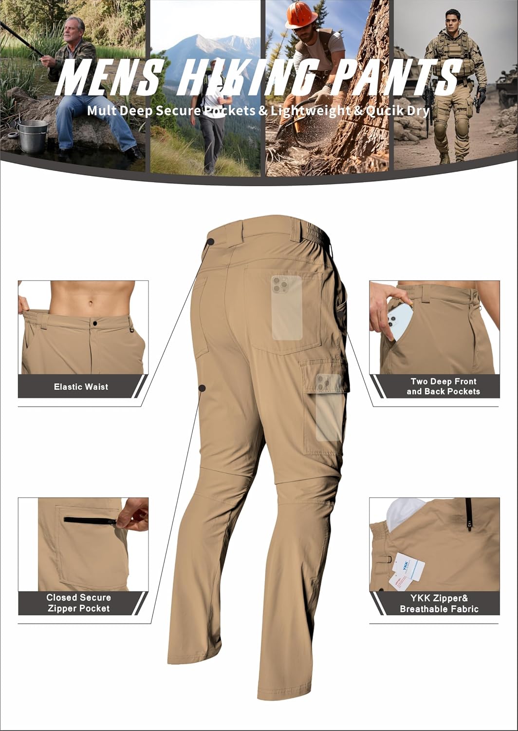Men's Lightweight Hiking Cargo Pants Waterproof Quick Dry Travel Climbing Camping Fishing Mens Work Pants Outdoor - Image 5