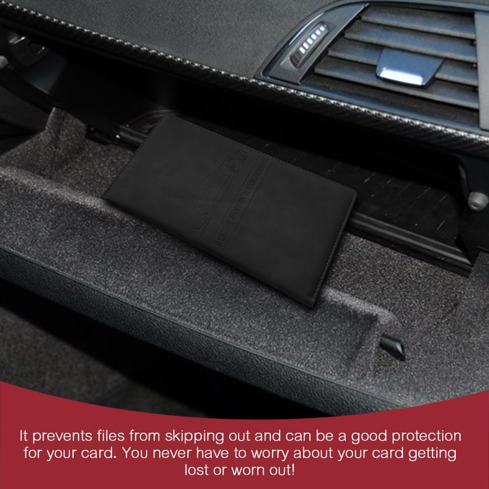 Car Registration and Insurance Card Holder for Women Men, Black Glove Box Paperwork Organizer with Magnetic Buckle for Easy Access and Protect Documents and Various Cards in Vehicle - Image 6