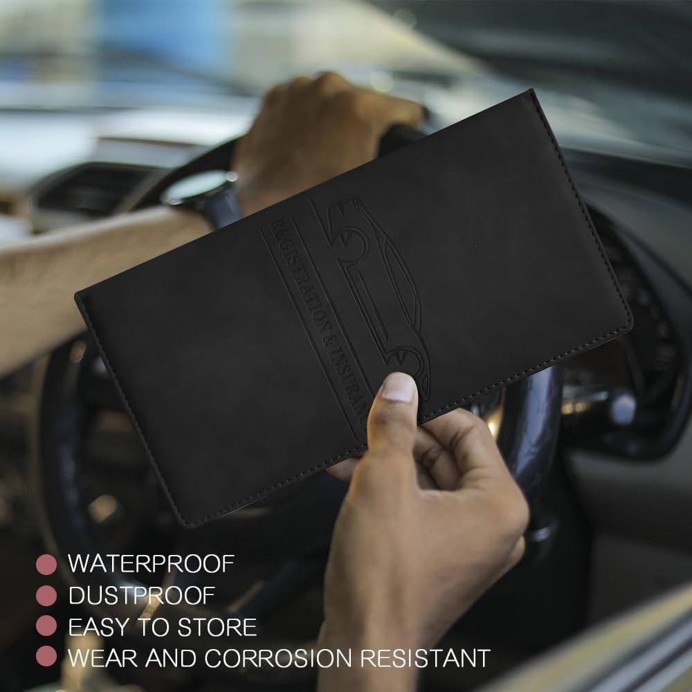 Car Registration and Insurance Card Holder for Women Men, Black Glove Box Paperwork Organizer with Magnetic Buckle for Easy Access and Protect Documents and Various Cards in Vehicle - Image 7